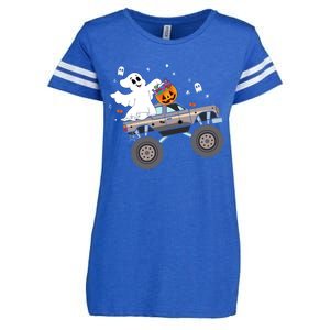 Boo Halloween Boo Ghost Riding Monster Truck Carved Pumpkins Gift Enza Ladies Jersey Football T-Shirt