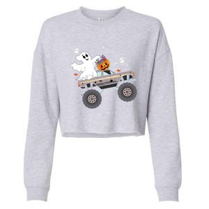 Boo Halloween Boo Ghost Riding Monster Truck Carved Pumpkins Gift Cropped Pullover Crew