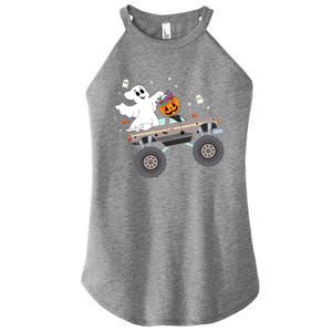 Boo Halloween Boo Ghost Riding Monster Truck Carved Pumpkins Gift Women's Perfect Tri Rocker Tank