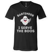 Bartender Halloween Bartender Ghost I Serve The Boos V-Neck T-Shirt