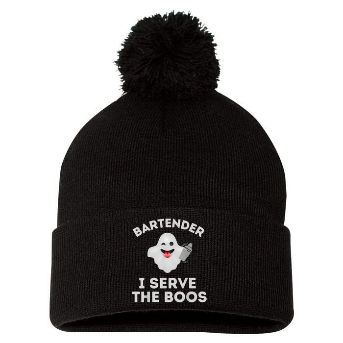 Bartender Halloween Bartender Ghost I Serve The Boos Pom Pom 12in Knit Beanie