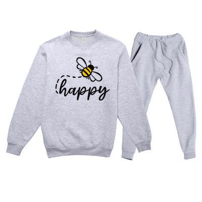 Be Happy Be Kind Bee Happy Inspirational Motivational Premium Crewneck Sweatsuit Set