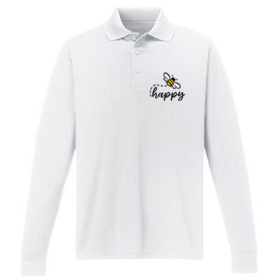 Be Happy Be Kind Bee Happy Inspirational Motivational Performance Long Sleeve Polo