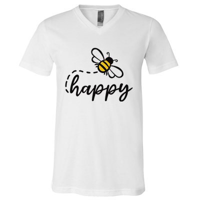 Be Happy Be Kind Bee Happy Inspirational Motivational V-Neck T-Shirt