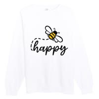 Be Happy Be Kind Bee Happy Inspirational Motivational Premium Crewneck Sweatshirt