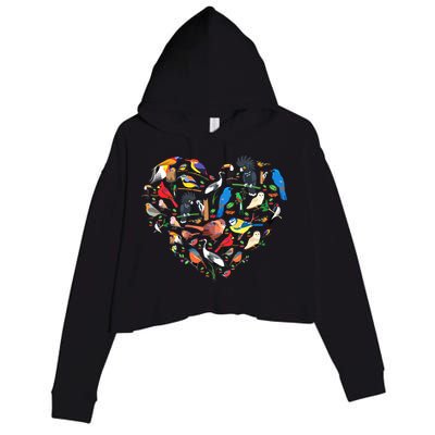 Bird Heart Birding Bird Watching Birder Bird Watcher Crop Fleece Hoodie