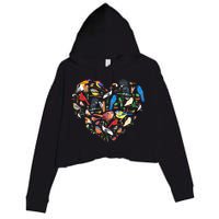 Bird Heart Birding Bird Watching Birder Bird Watcher Crop Fleece Hoodie
