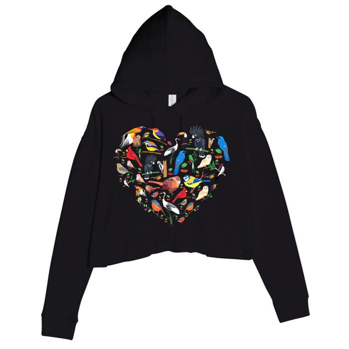 Bird Heart Birding Bird Watching Birder Bird Watcher Crop Fleece Hoodie