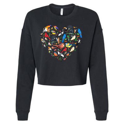 Bird Heart Birding Bird Watching Birder Bird Watcher Cropped Pullover Crew