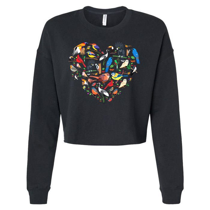 Bird Heart Birding Bird Watching Birder Bird Watcher Cropped Pullover Crew