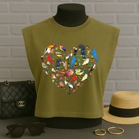 Bird Heart Birding Bird Watching Birder Bird Watcher Garment-Dyed Women's Muscle Tee