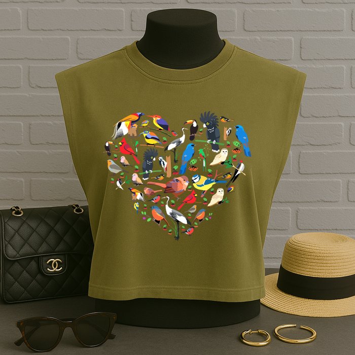 Bird Heart Birding Bird Watching Birder Bird Watcher Garment-Dyed Women's Muscle Tee