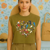 Bird Heart Birding Bird Watching Birder Bird Watcher Garment-Dyed Women's Muscle Tee