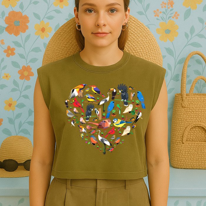 Bird Heart Birding Bird Watching Birder Bird Watcher Garment-Dyed Women's Muscle Tee