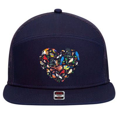 Bird Heart Birding Bird Watching Birder Bird Watcher 7 Panel Mesh Trucker Snapback Hat