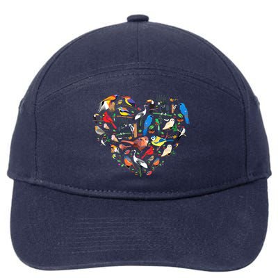 Bird Heart Birding Bird Watching Birder Bird Watcher 7-Panel Snapback Hat