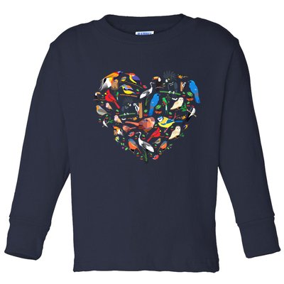 Bird Heart Birding Bird Watching Birder Bird Watcher Toddler Long Sleeve Shirt