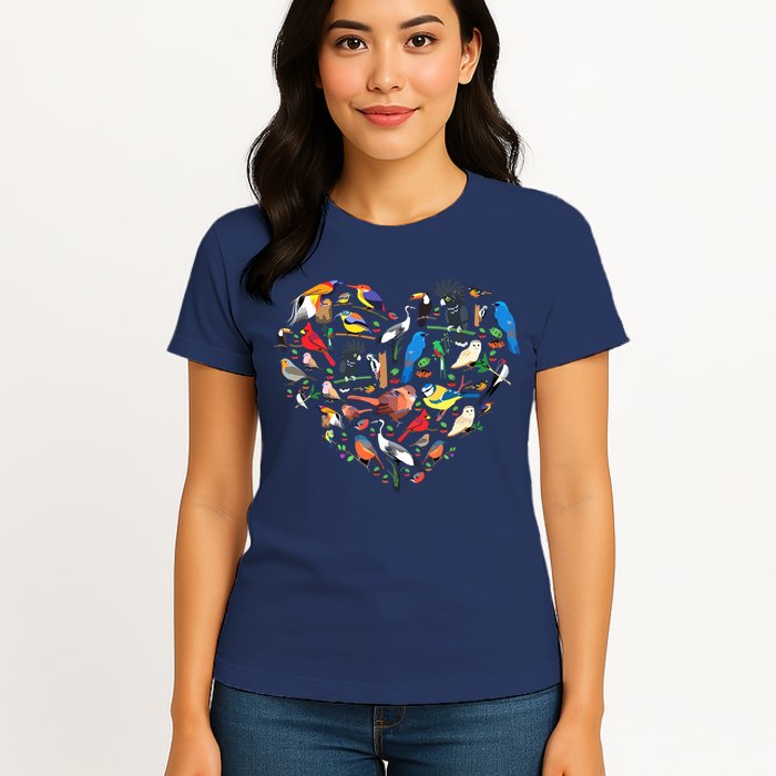 Bird Heart Birding Bird Watching Birder Bird Watcher Womens T-Shirt