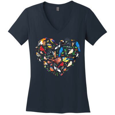 Bird Heart Birding Bird Watching Birder Bird Watcher Women's V-Neck T-Shirt