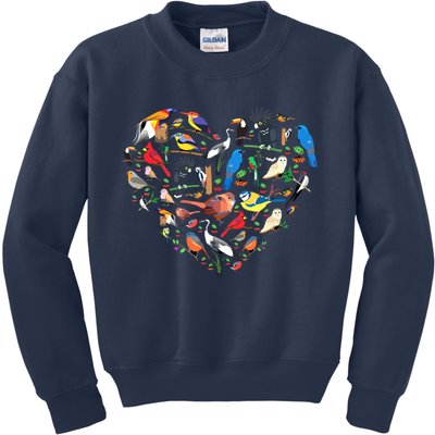 Bird Heart Birding Bird Watching Birder Bird Watcher Kids Sweatshirt