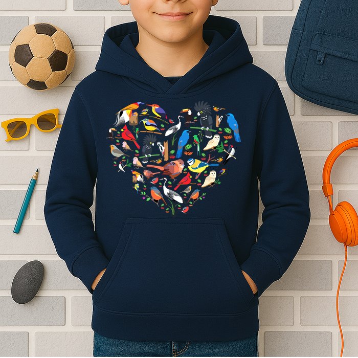 Bird Heart Birding Bird Watching Birder Bird Watcher Kids Hoodie