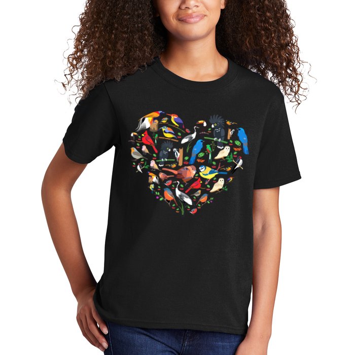 Bird Heart Birding Bird Watching Birder Bird Watcher Kids T-Shirt