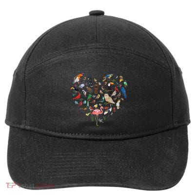 Bird Heart Birding Bird Watching Birder Bird Watcher 7-Panel Snapback Hat