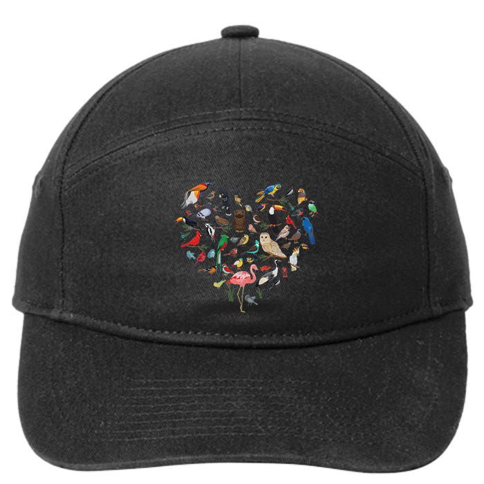 Bird Heart Birding Bird Watching Birder Bird Watcher 7-Panel Snapback Hat