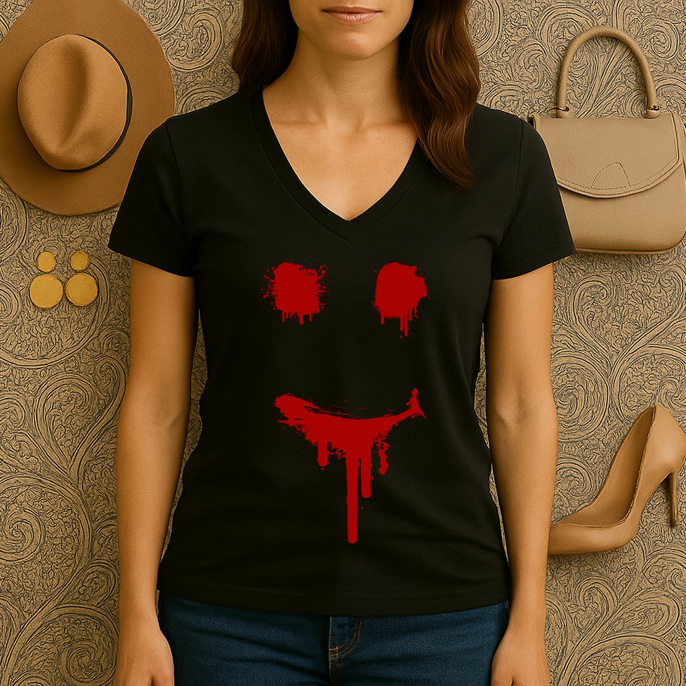 Bloody Halloween Costume I Blood Splatter Smile Women's V-Neck T-Shirt