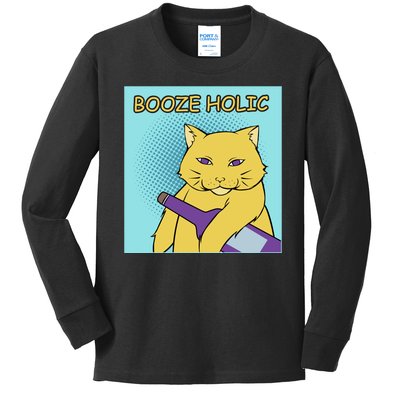 Booze Holic Cat Kids Long Sleeve Shirt