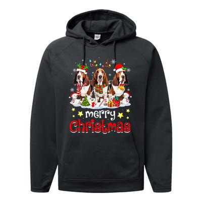 Basset Hound Christmas With Decorations Xmas Performance Fleece Hoodie