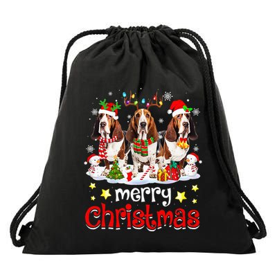 Basset Hound Christmas With Decorations Xmas Drawstring Bag