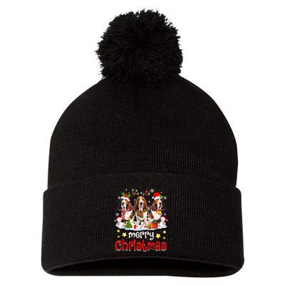 Basset Hound Christmas With Decorations Xmas Pom Pom 12in Knit Beanie