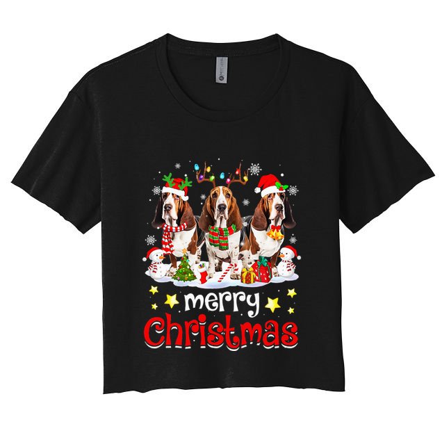 Basset Hound Christmas With Decorations Xmas Crop Top