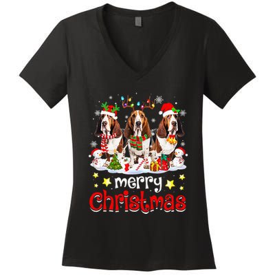 Basset Hound Christmas With Decorations Xmas Women's V-Neck T-Shirt