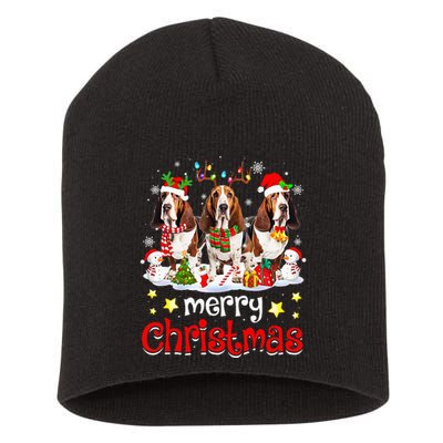 Basset Hound Christmas With Decorations Xmas Short Acrylic Beanie