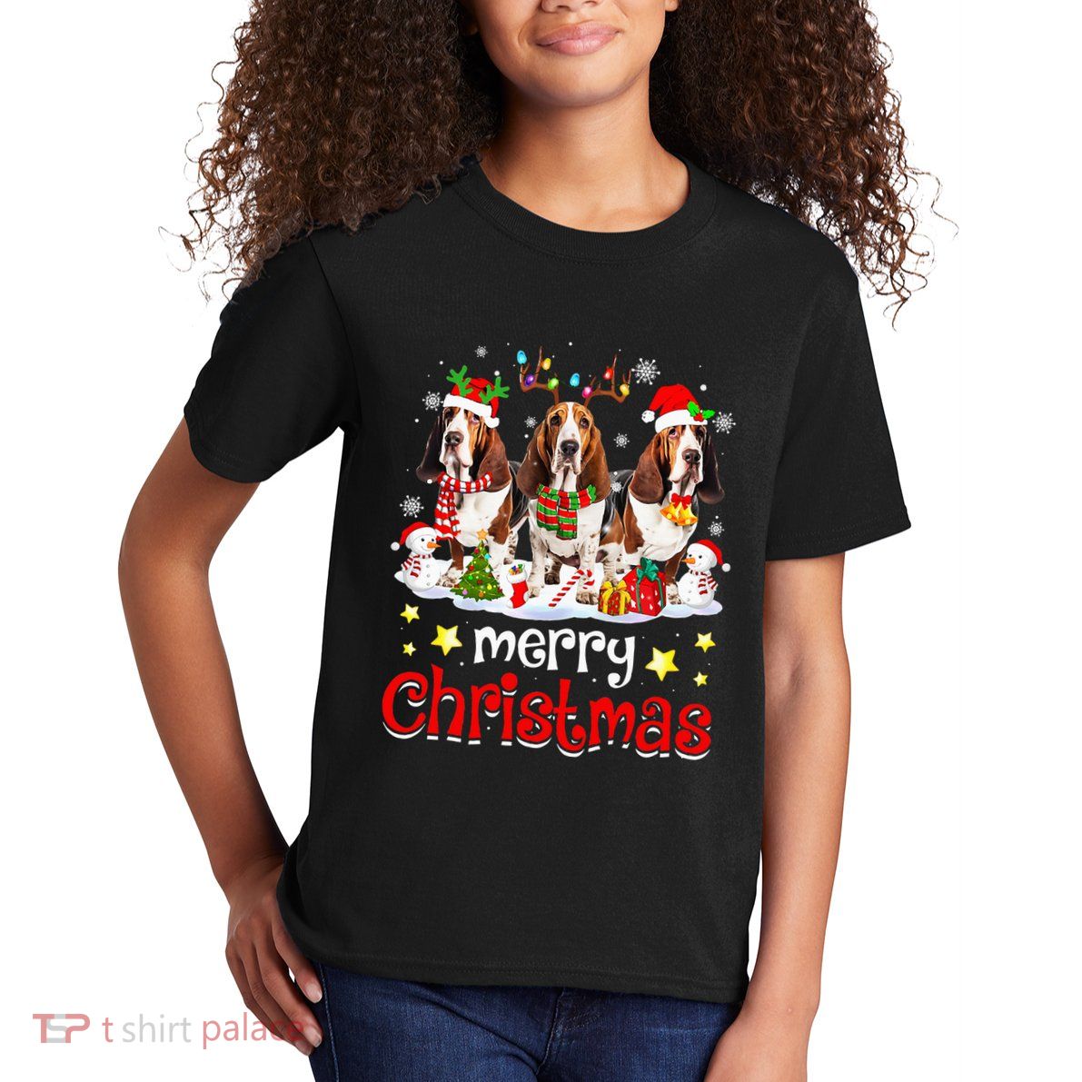 Basset Hound Christmas With Decorations Xmas Kids T-Shirt
