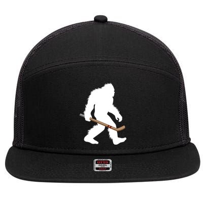 Bigfoot Hockey Cryptid Sasquatch Sport Player Gift 7 Panel Mesh Trucker Snapback Hat