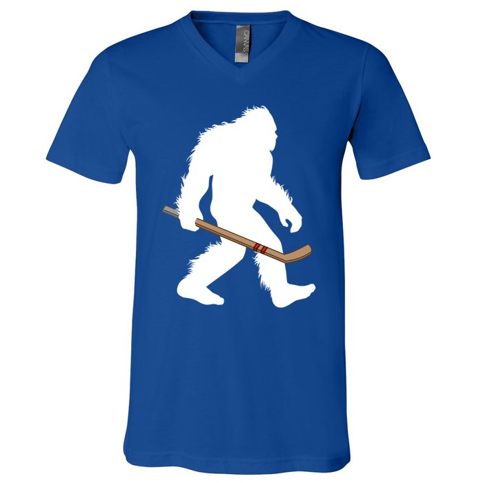 Bigfoot Hockey Cryptid Sasquatch Sport Player Gift V-Neck T-Shirt