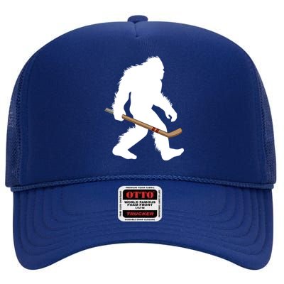 Bigfoot Hockey Cryptid Sasquatch Sport Player Gift High Crown Mesh Back Trucker Hat