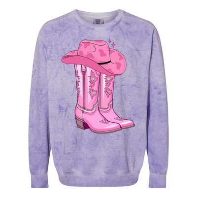 Boot Hat Cowgirl Colorblast Crewneck Sweatshirt