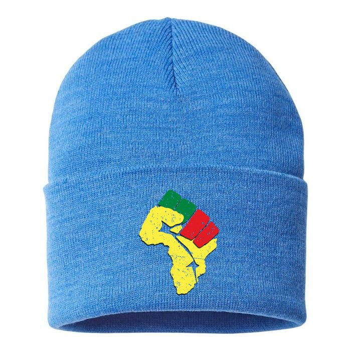 Black History Cute Gift Pan African Flag Colors Resist Fist Cool Gift Sustainable Knit Beanie