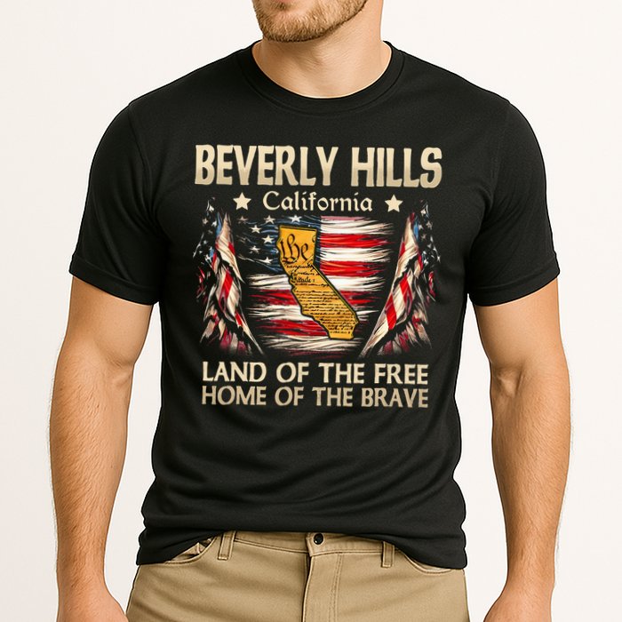 Beverly Hills California Usa Flag 4th Of July Cooling Performance Crew T-Shirt