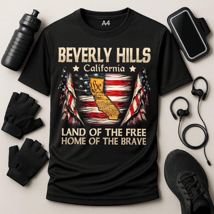 Beverly Hills California Usa Flag 4th Of July Cooling Performance Crew T-Shirt