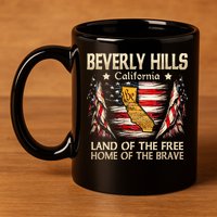 Beverly Hills California Usa Flag 4th Of July 11oz C Handle Ceramic Mug
