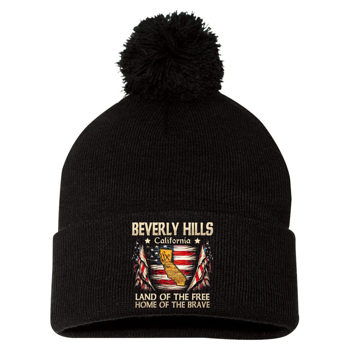 Beverly Hills California Usa Flag 4th Of July Pom Pom 12in Knit Beanie