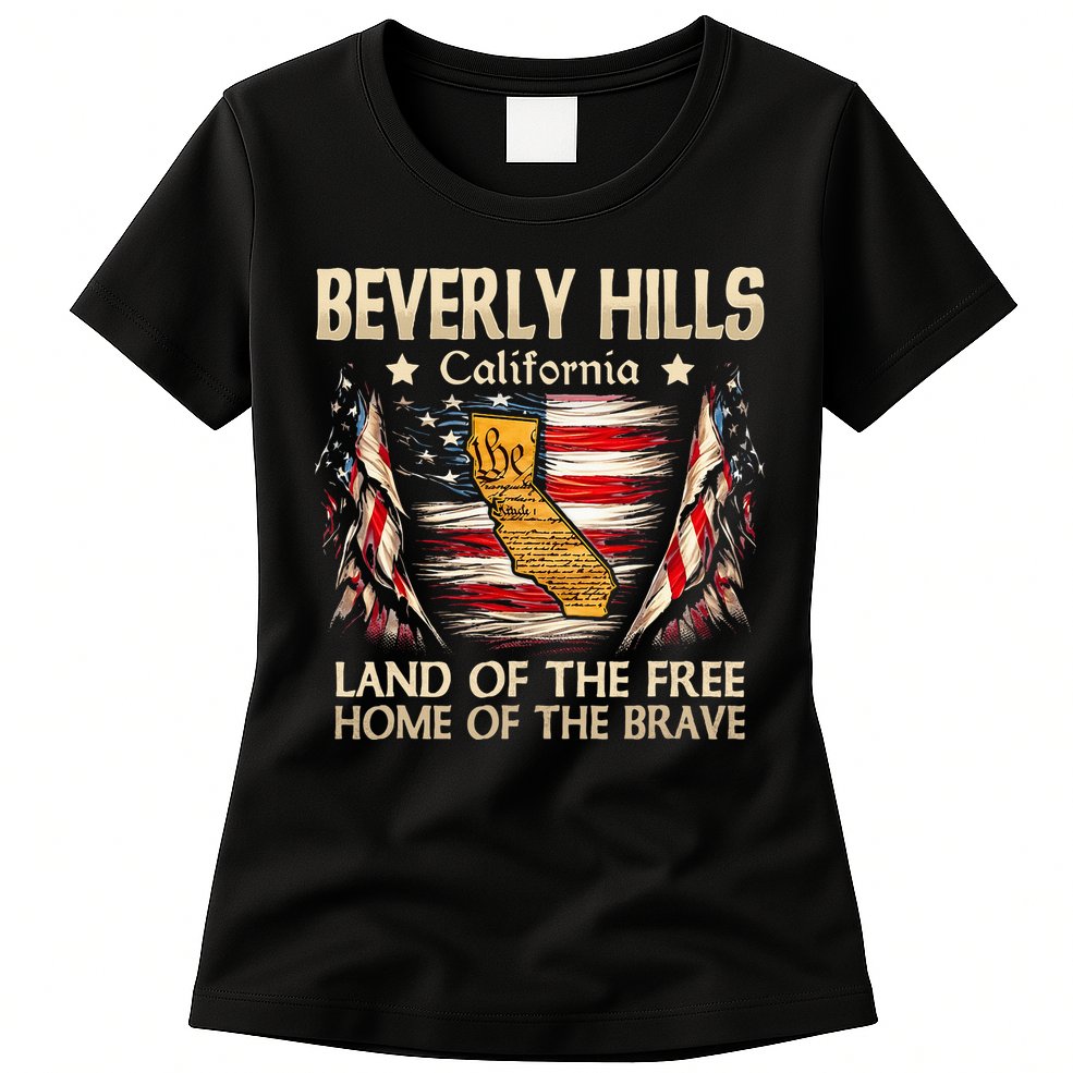 Beverly Hills California Usa Flag 4th Of July Womens T-Shirt