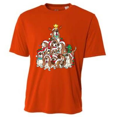 Basset Hound Christmas Dog Tree Dog Santa Xmas Funny Gift Cooling Performance Crew T-Shirt