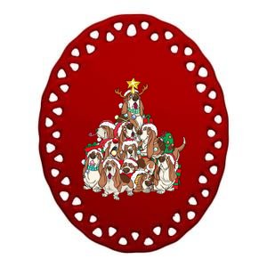 Basset Hound Christmas Dog Tree Dog Santa Xmas Funny Gift Ceramic Oval Ornament