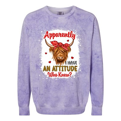 Bleached Highland Cow Apparently I Have An Attitude Who Knew Colorblast Crewneck Sweatshirt